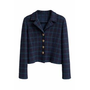 St. John Collection Santana Knit Blazer Jacket Navy Plaid Women's Small size 6